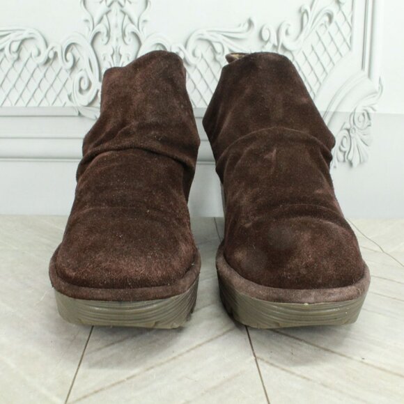 Fly London Yebi Brown Suede Slip On Round Toe Wedge Ankle Boots Size 10 - Picture 4 of 9